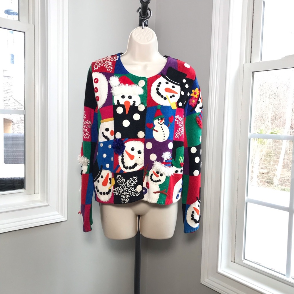 Vintage Michael Simon Snowmen Christmas Sweater Cardigan - Women’s Medium EUC